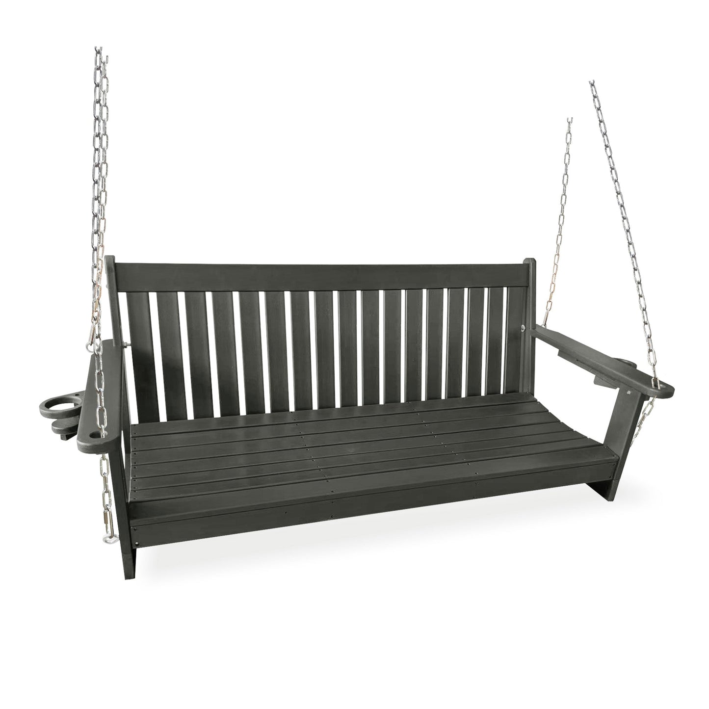 HDPE 3-Seater Porch Swing, 5-Feet Bench Swing with Foldable Cup Holders,18/8 Stainless Steel Hardware, High Backrest and Deep Contoured Seat (Gray, 5-feet)