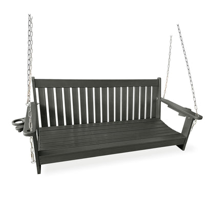 HDPE 3-Seater Porch Swing, 5-Feet Bench Swing with Foldable Cup Holders,18/8 Stainless Steel Hardware, High Backrest and Deep Contoured Seat (Gray, 5-feet)