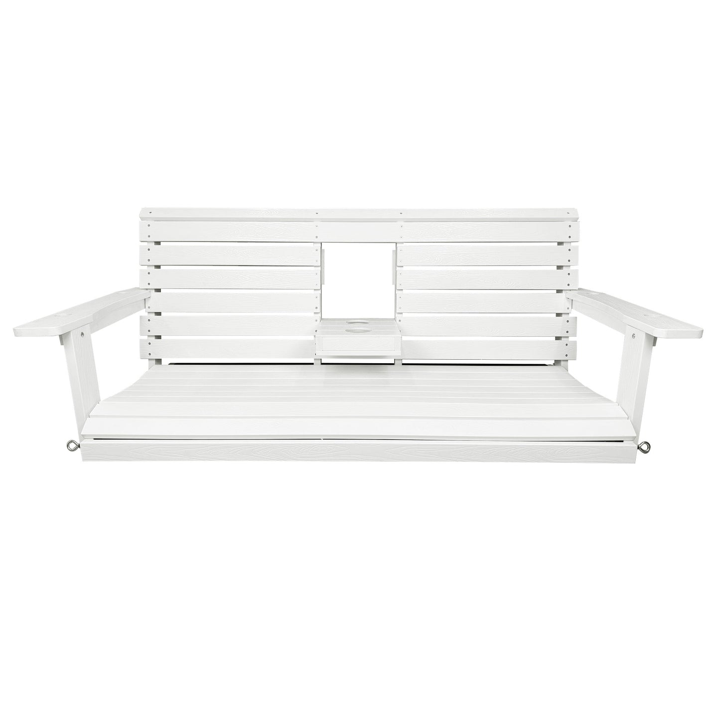 Poly Lumber 3-Seat Porch Swing, HIPS 5-Feet Bench Swing with Foldable Cup Holders,18/8 Stainless Steel Hardware, High Backrest and Deep Contoured Seat, Snow White