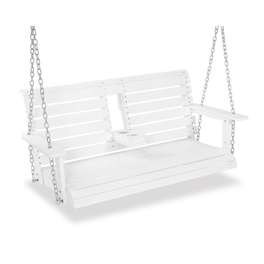 Poly Lumber 2-Seat Porch Swing, HIPS 4.5-Feet Bench Swing with Foldable Cup Holders,18/8 Stainless Steel Hardware, High Backrest and Deep Contoured Seat (Snow White, 4.5-feet)