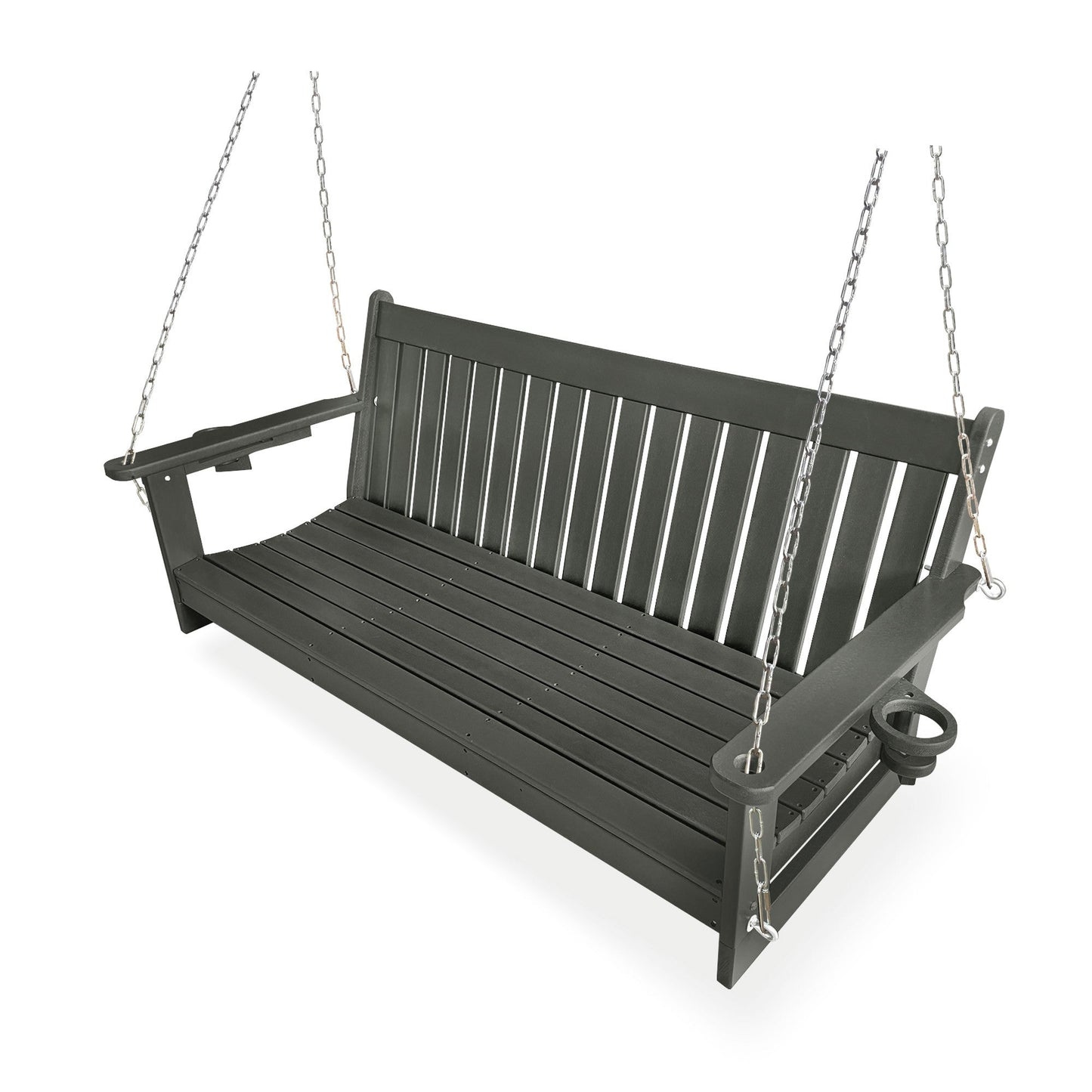 HDPE 3-Seater Porch Swing, 5-Feet Bench Swing with Foldable Cup Holders,18/8 Stainless Steel Hardware, High Backrest and Deep Contoured Seat (Gray, 5-feet)