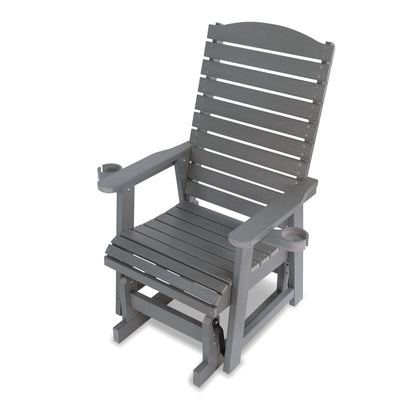 Poly Lumber Patio Glider for One Person, with Cup Holders, High Backrest and Deep Contoured Seat, HIPS Material, All-Weather Resistant, Heavy Duty 700 Pounds (Classic Gray)