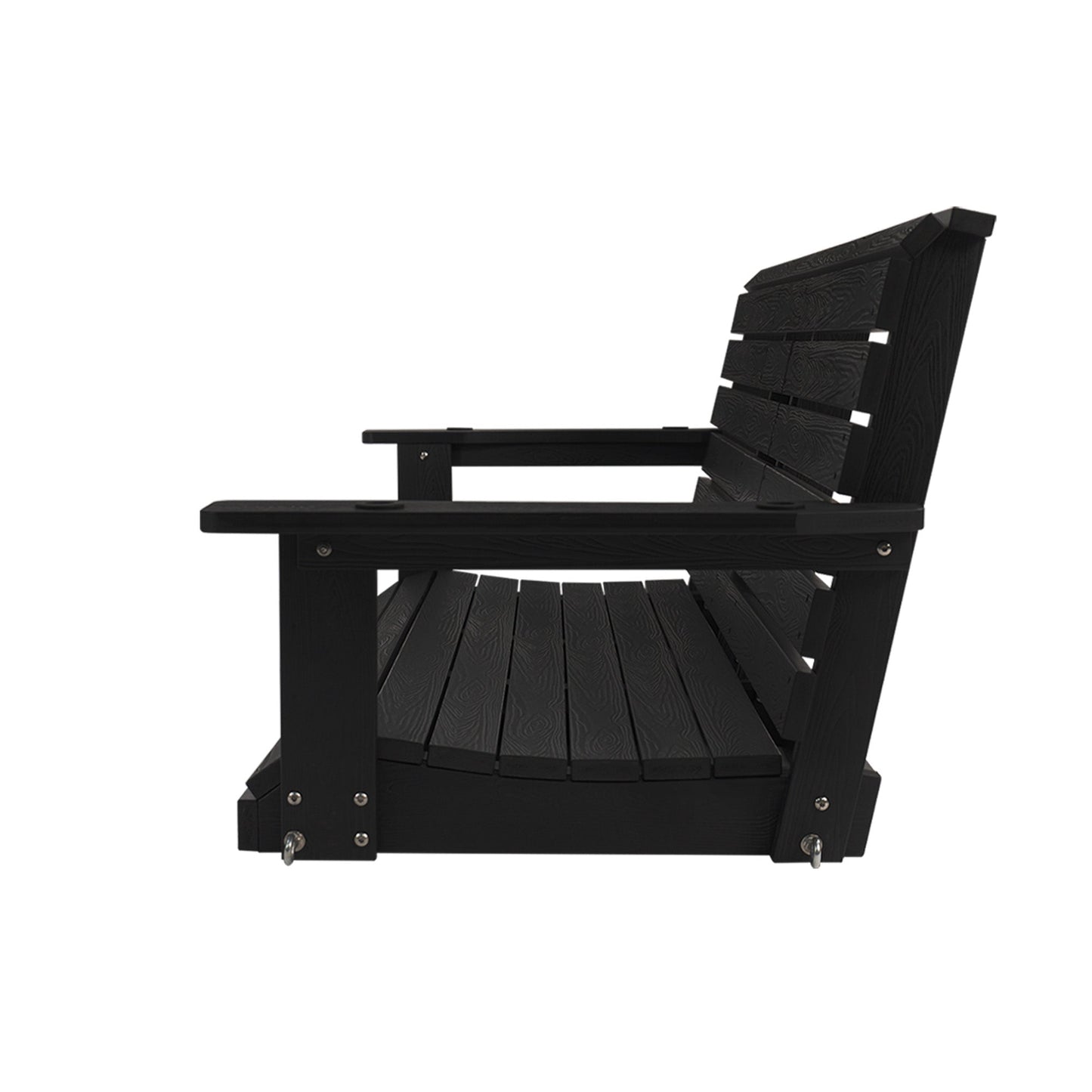 Poly Lumber 3-Seat Porch Swing, HIPS 5-Feet Bench Swing with Foldable Cup Holders,18/8 Stainless Steel Hardware, High Backrest and Deep Contoured Seat, Carbon Black