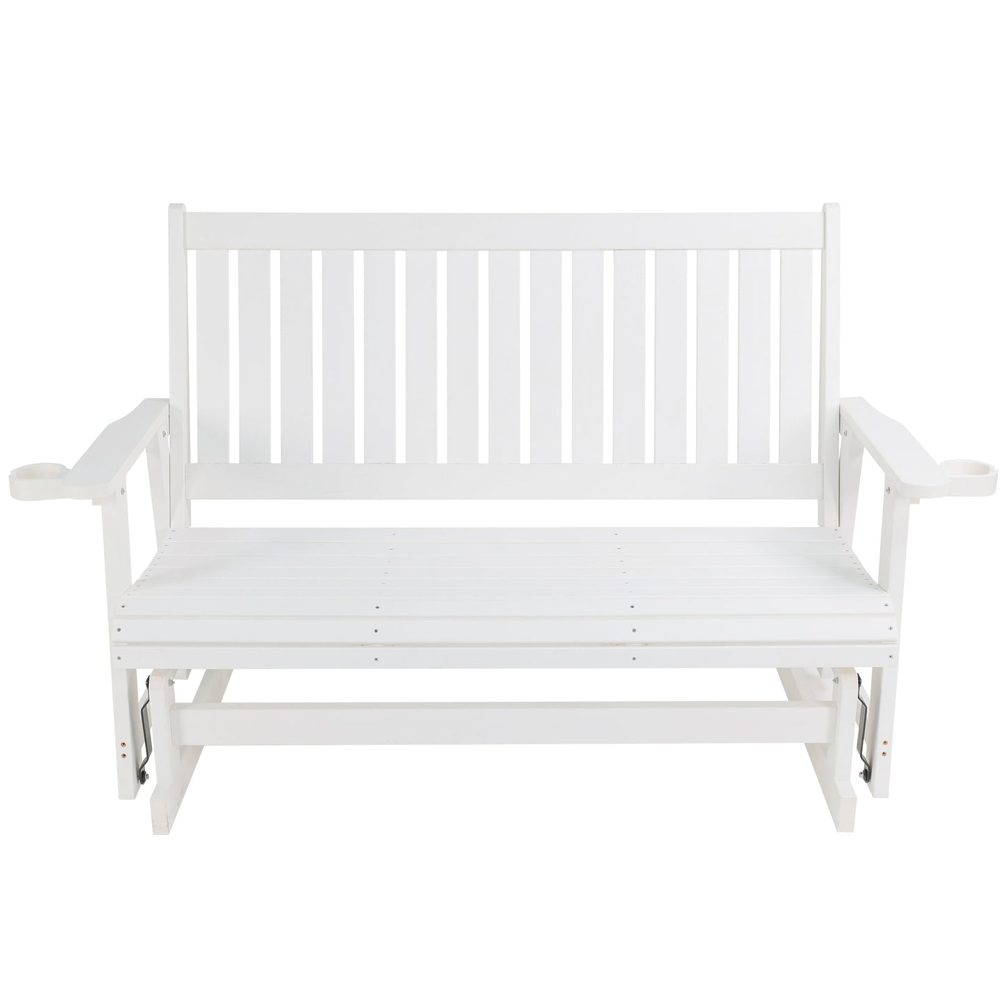 HIPS Patio Glider with Cup Holders, Durable Poly Lumber Material, All-Weather Resistant, High Backrest and Deep Contoured Seat, Heavy Duty 900 LB, for Outdoor, Porch, Patio (Ivory White, 3-Seat)