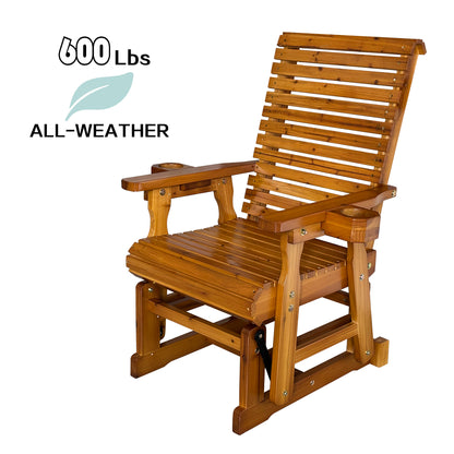 Fortune Candy 1 Person Wooden Patio Glider, Bridge Back (Brown)