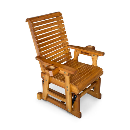 Fortune Candy 1 Person Wooden Patio Glider, Bridge Back (Brown)