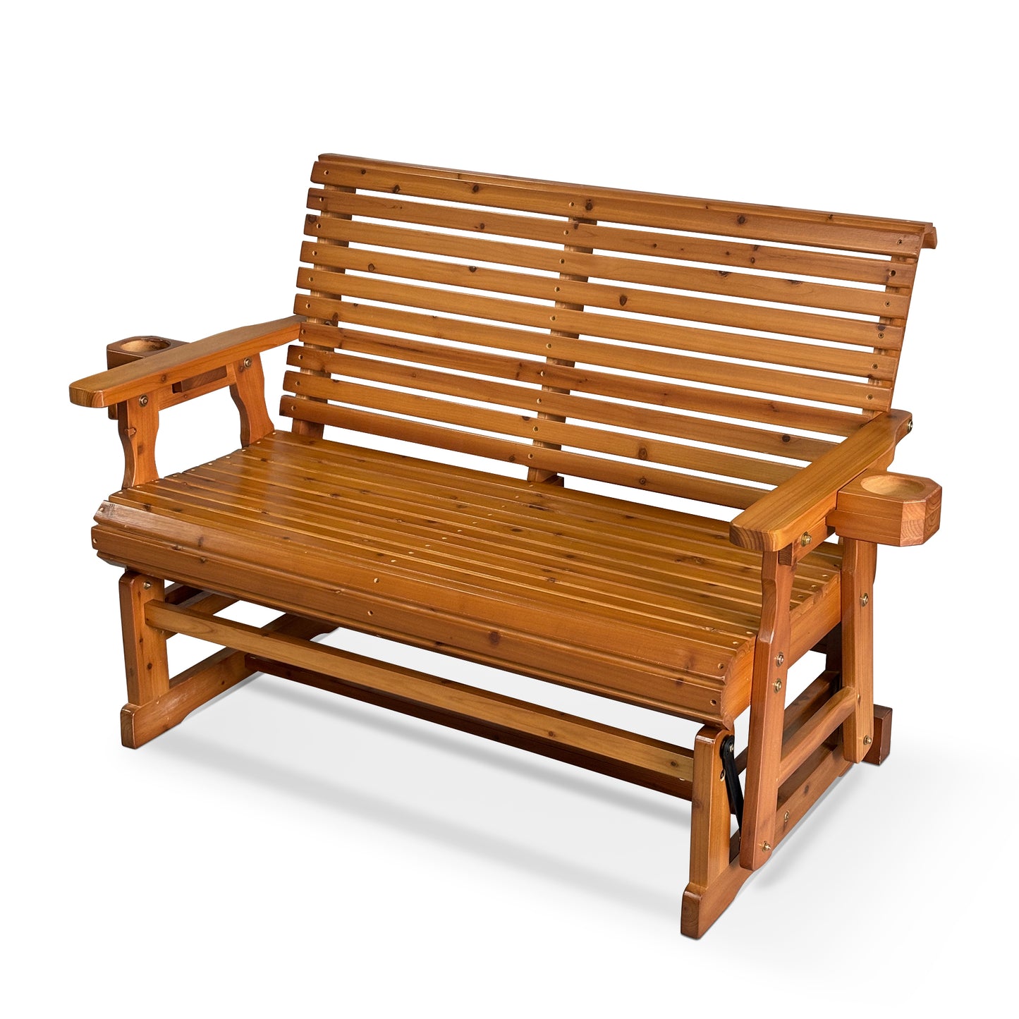 Fortune Candy 2 Person Wooden Patio Glider with High Roll Back and cup holder