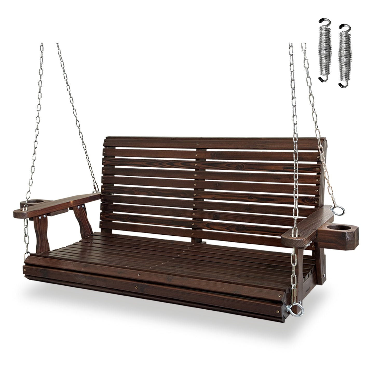 Fortune Candy 4.5 ft. Wooden Porch Swing 2-Seater for Outdoor Patio Garden Yard (Chocolate Tone)