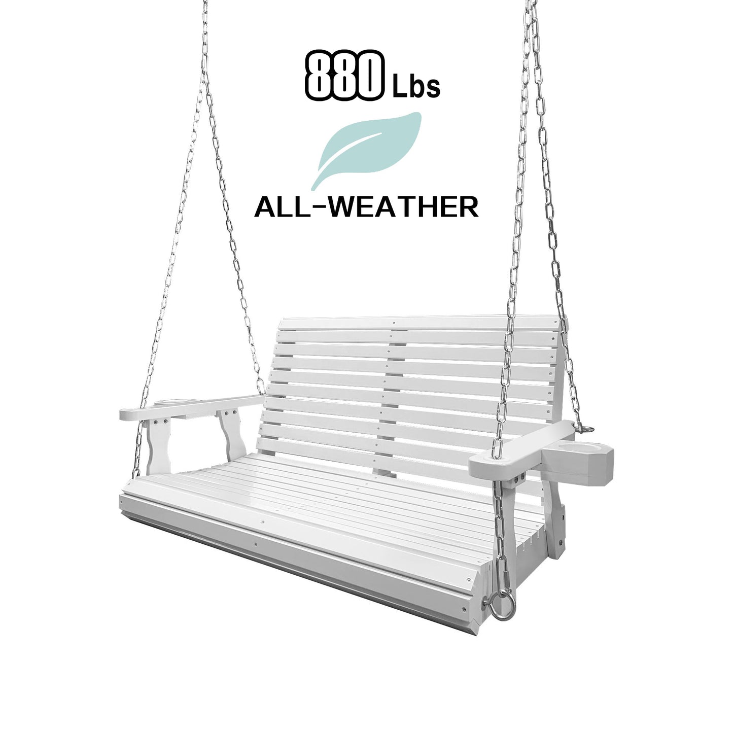Fortune Candy 4 ft. Wooden Porch Swing 2-Seater for Outdoor Patio Garden Yard (White)