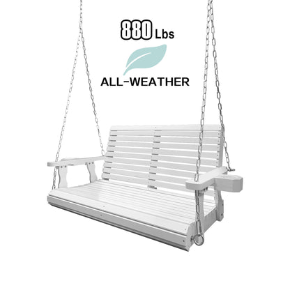 Fortune Candy 4 ft. Wooden Porch Swing 2-Seater for Outdoor Patio Garden Yard (White)