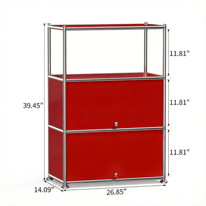 Fortune Candy 3 Tier Modular Metal Storage Cabinet, Modern Grid-Style Organizer for Dining Room, Living Room or Office, Red