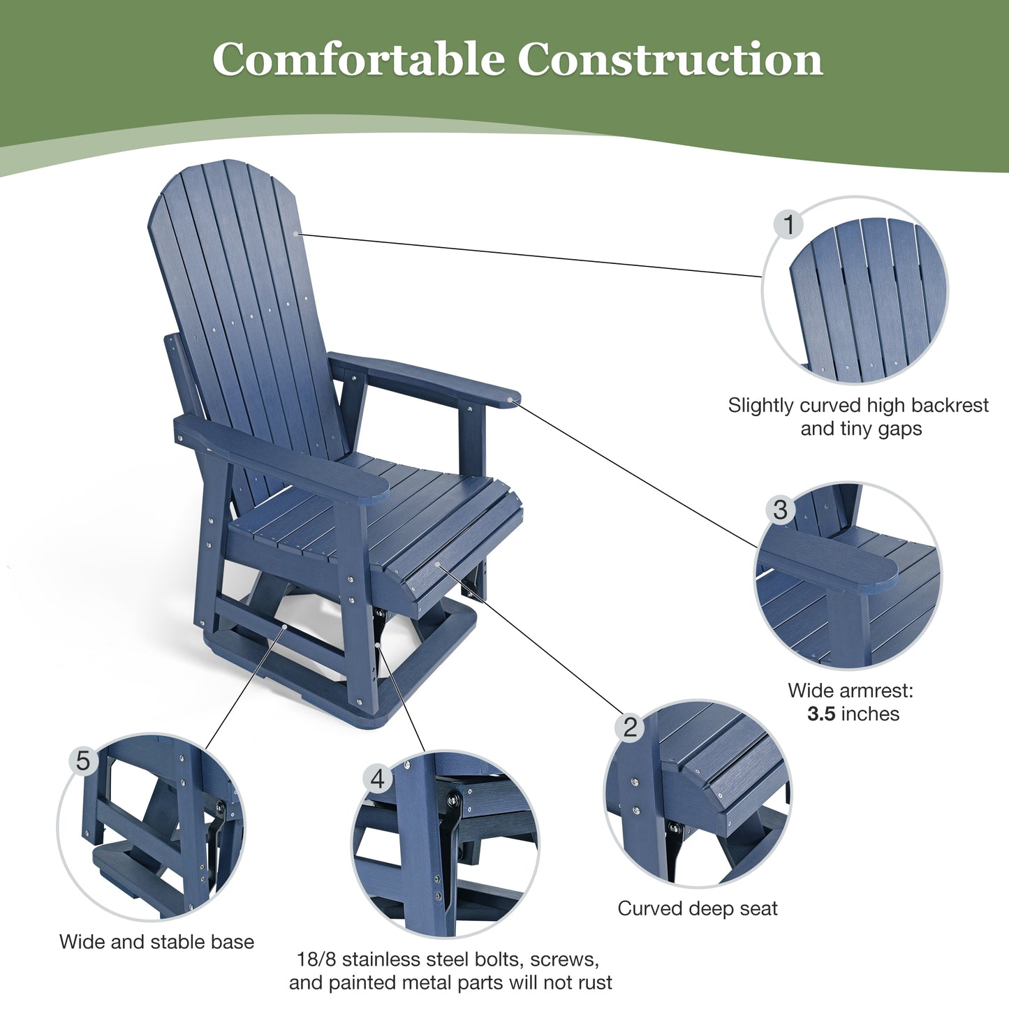 Fortune Candy 1 Person HIPS Swivel Patio Glider, 44.9'' Height, Rotate 360 Degrees, Navy