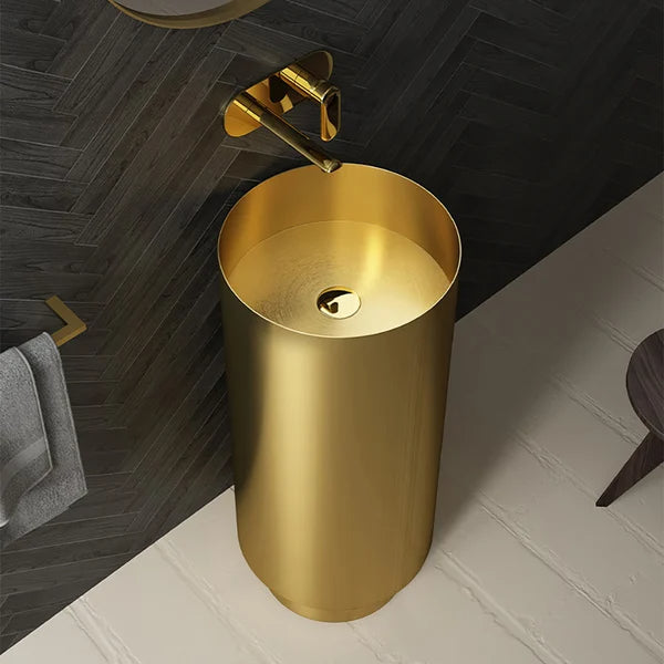 Fortune Candy 32.68'' Tall Round Stainless Steel Pedestal Sink Basin (Gold)