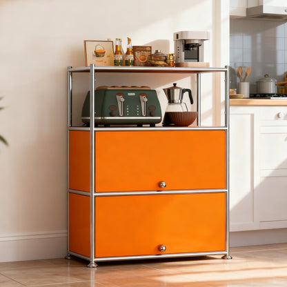 Fortune Candy 3 Tier Modular Metal Storage Cabinet, Modern Grid-Style Organizer for Dining Room, Living Room or Office, Orange