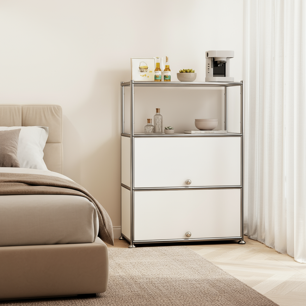 Fortune Candy 3 Tier Modular Metal Storage Cabinet, Modern Grid-Style Organizer for Dining Room, Living Room or Office, White