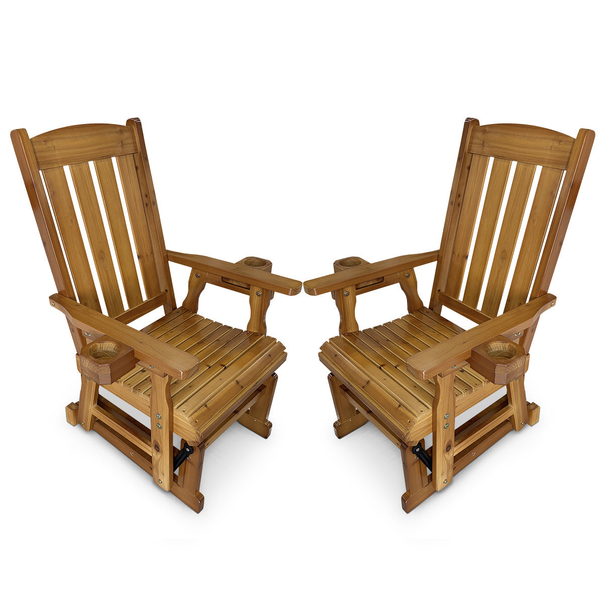 Wooden Patio Glider for One Person, with High Back and Deep Contoured Seat, Solid Fir Wood, Heavy Duty 606 LBS (Slat Back, Brown, 3 Pieces)