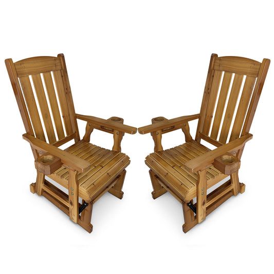 Wooden Patio Glider for One Person, with High Back and Deep Contoured Seat, Solid Fir Wood, Heavy Duty 606 LBS (Slat Back, Brown, 3 Pieces)