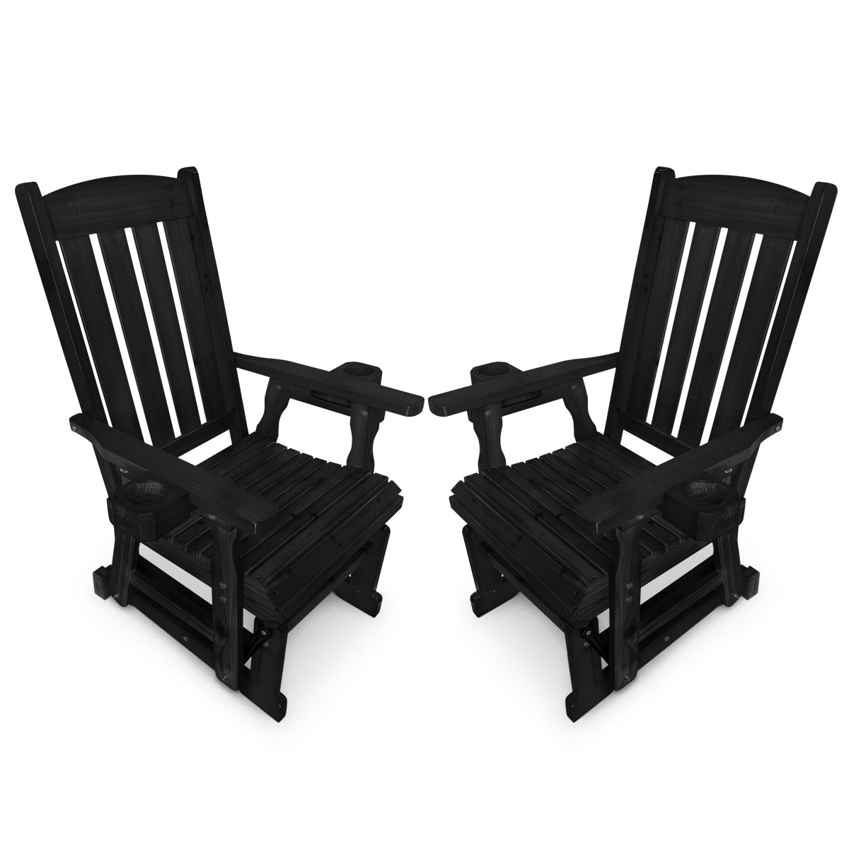 Wooden Patio Glider for One Person, with High Back and Deep Contoured Seat, Solid Fir Wood, Heavy Duty 606 LBS (Slat Back, Black, 3 Pieces)
