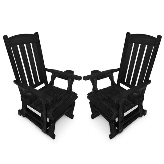 Wooden Patio Glider for One Person, with High Back and Deep Contoured Seat, Solid Fir Wood, Heavy Duty 606 LBS (Slat Back, Black, 3 Pieces)