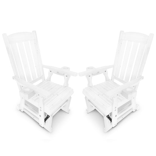 Wooden Patio Glider for One Person, with High Back and Deep Contoured Seat, Solid Fir Wood, Heavy Duty 606 LBS (Slat Back, White, 3 Pieces)